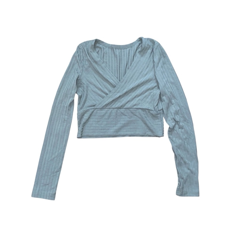 SHEIN Sage Green Ribbed Wrap Blouse